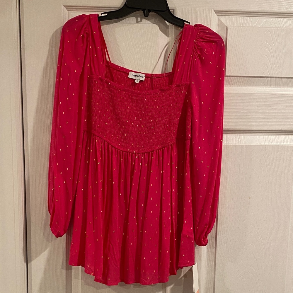 Motherhood Maternity Pink Blouse with Gold Dots